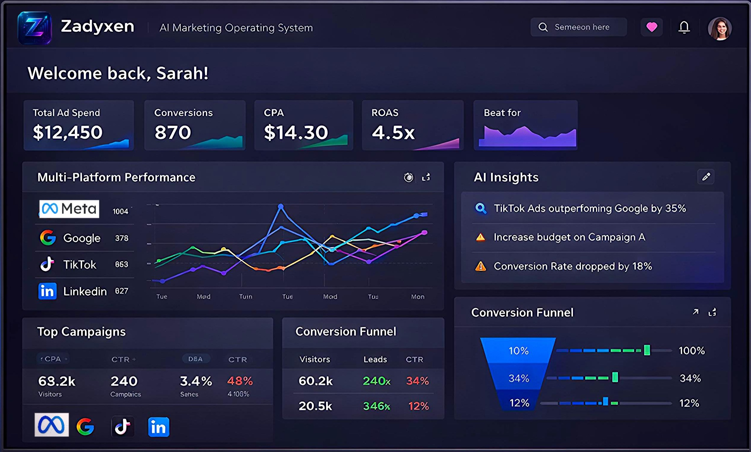 Zadyxen Dashboard — Centralisez vos campagnes marketing avec l'IA